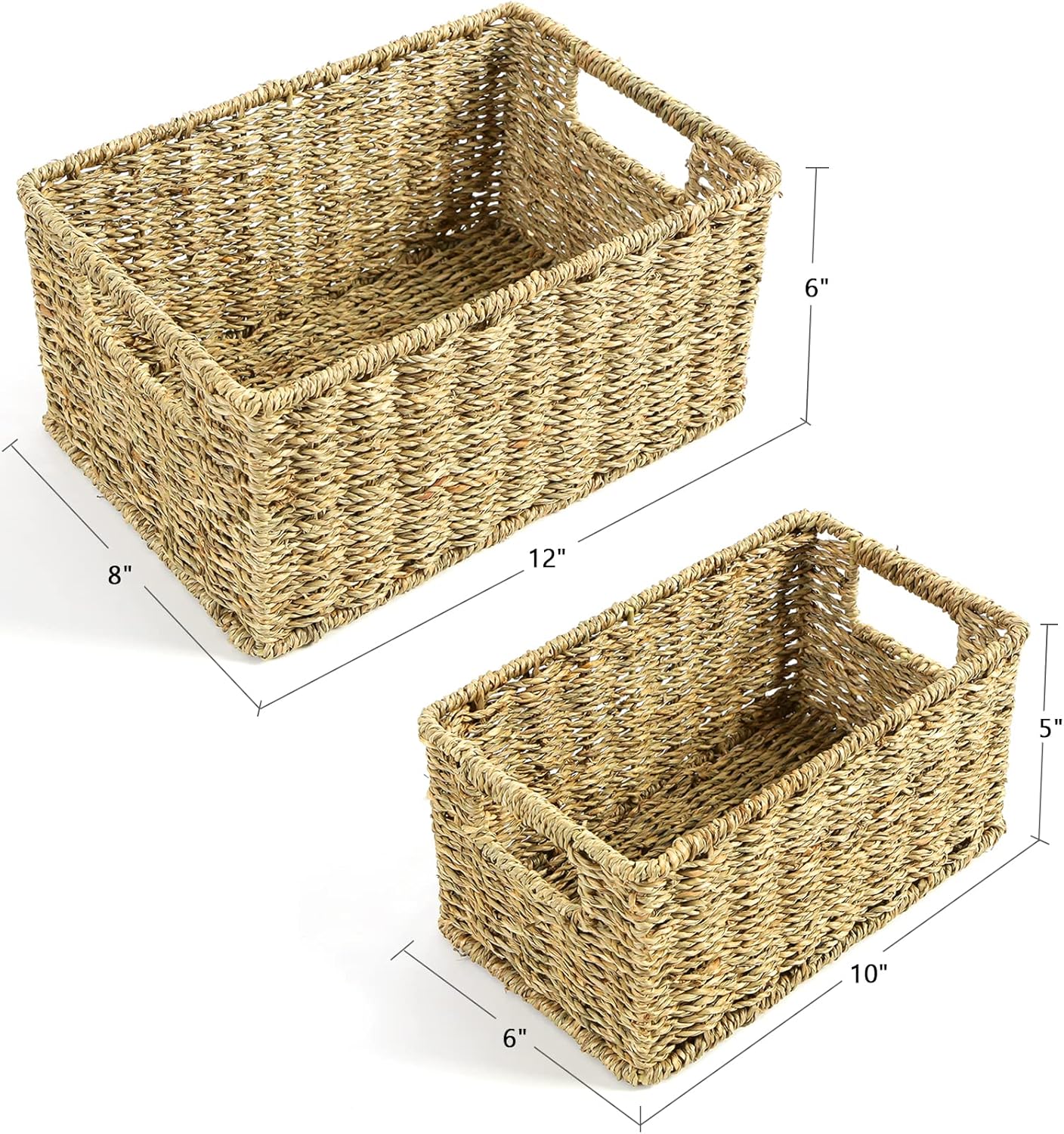 HOONEX Wicker Baskets for Storage, Seagrass Baskets with Dual Handles, Woven Baskets for Shelves