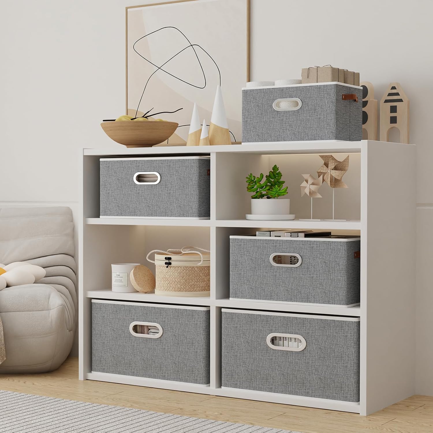 Yawinhe Fabric Storage Baskets, Foldable Closet Organizer for Shelves, Large Boxes with 3 Handles
