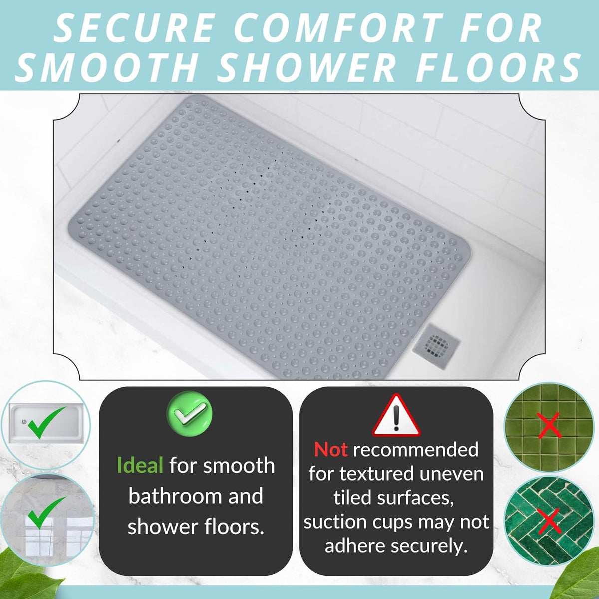 ENKOSI Extra Large Shower Mat Non Slip - 47 x 32 inch - XL Bathroom Shower Mat - Large Shower Matts