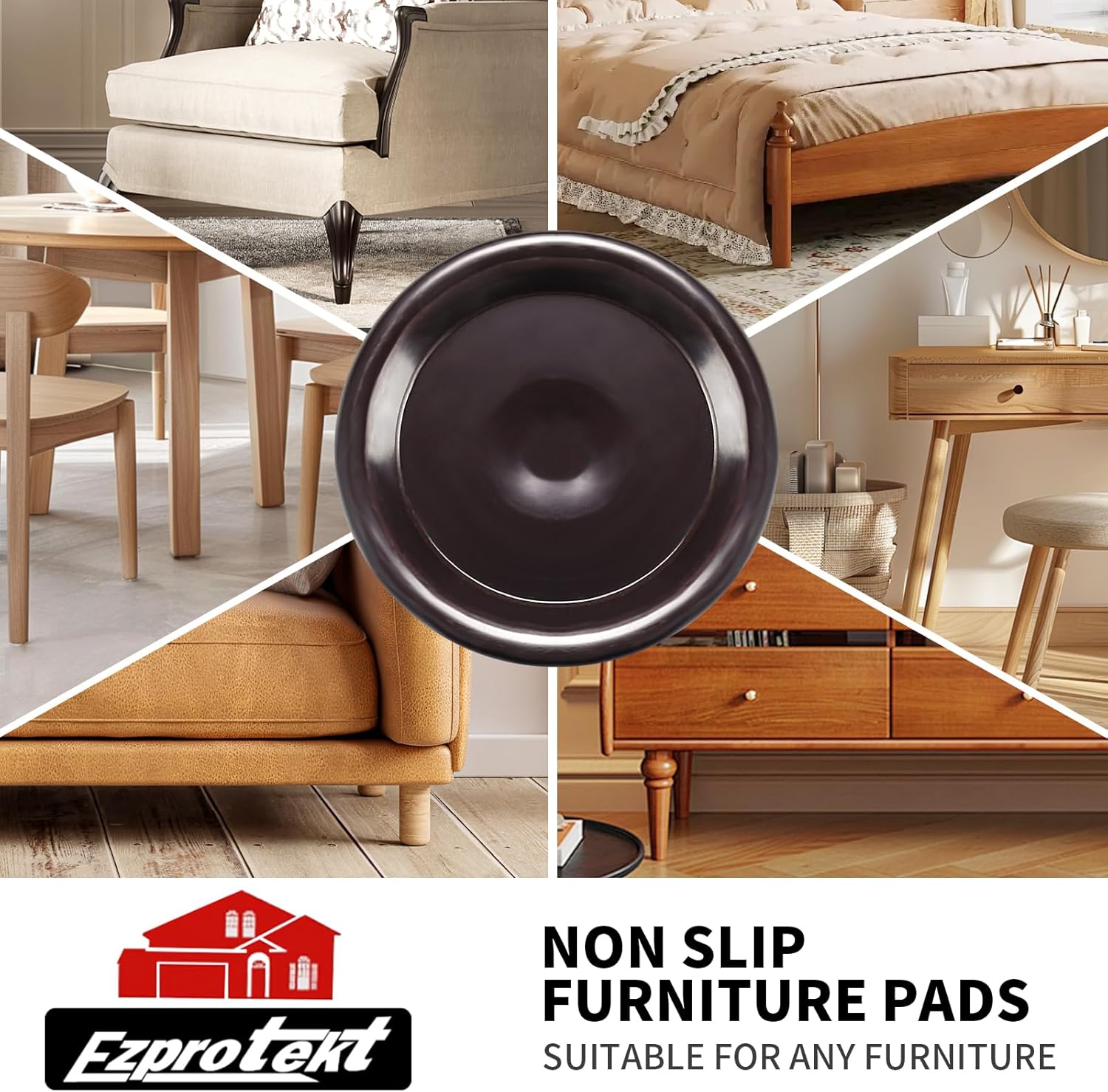 Ezprotekt 1 5/8" Round Non Slip Furniture Pads for Hardwood & Tile Floors, 16 Pcs Anti Skid