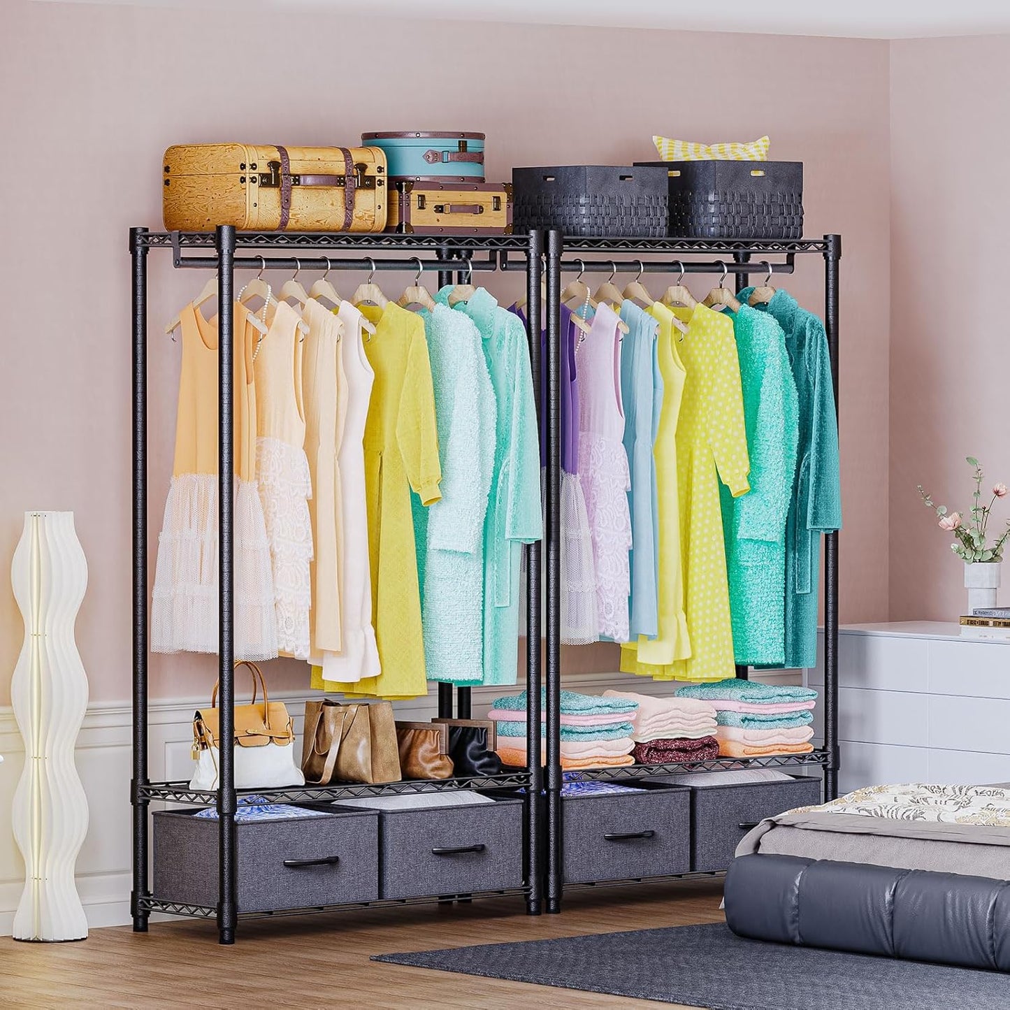 IZEUK Heavy Duty Garment Rack Wire Clothes Rack for Hanging Clothes, Metal Freestanding Closet