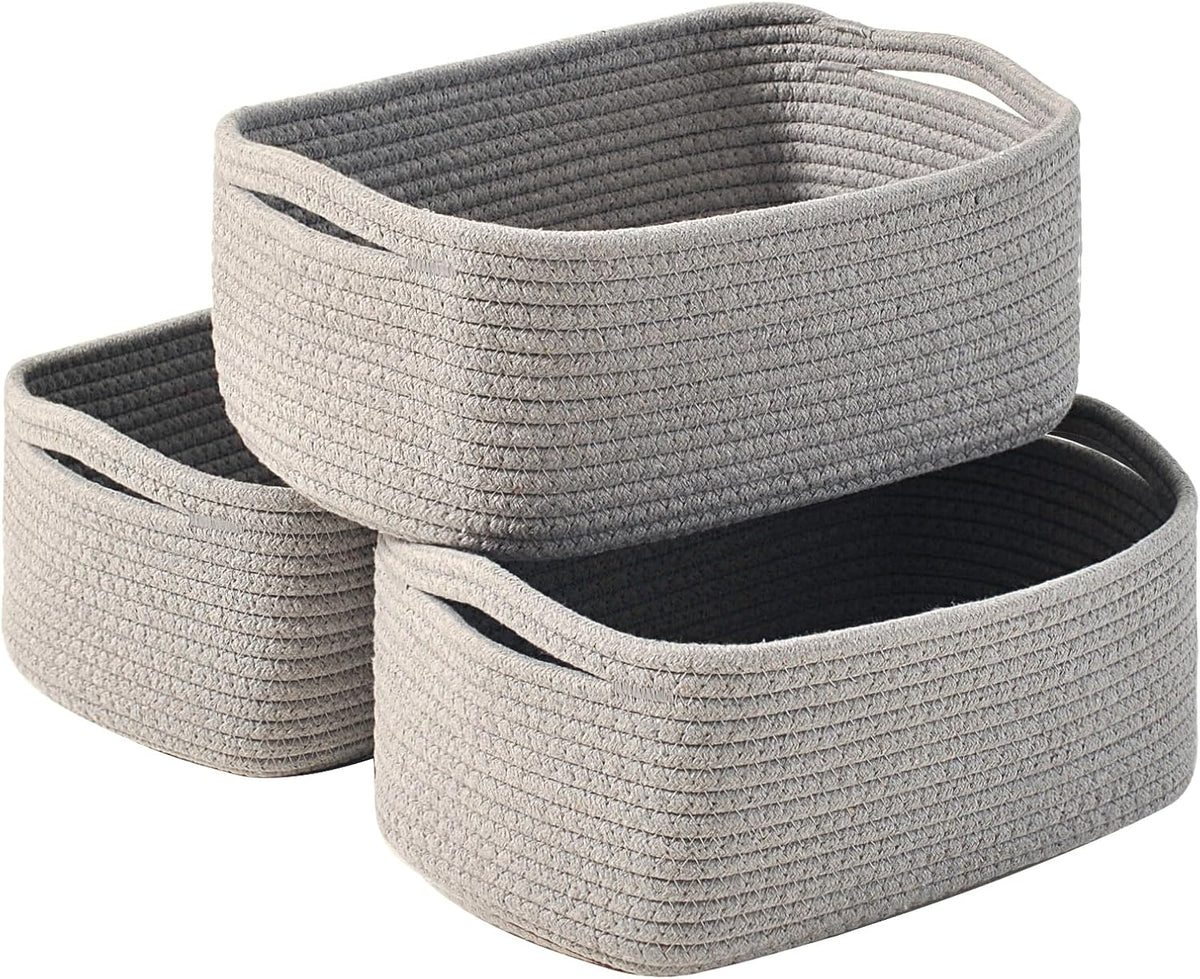 Small Grey Baskets for Organizing, Gray Storage Basket for Shelves, Woven Baskets for Storage