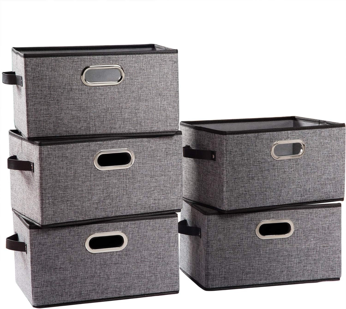 PRANDOM Larger Collapsible Storage Bins for Closet [5-pack] Decorative Linen Fabric Storage Baskets