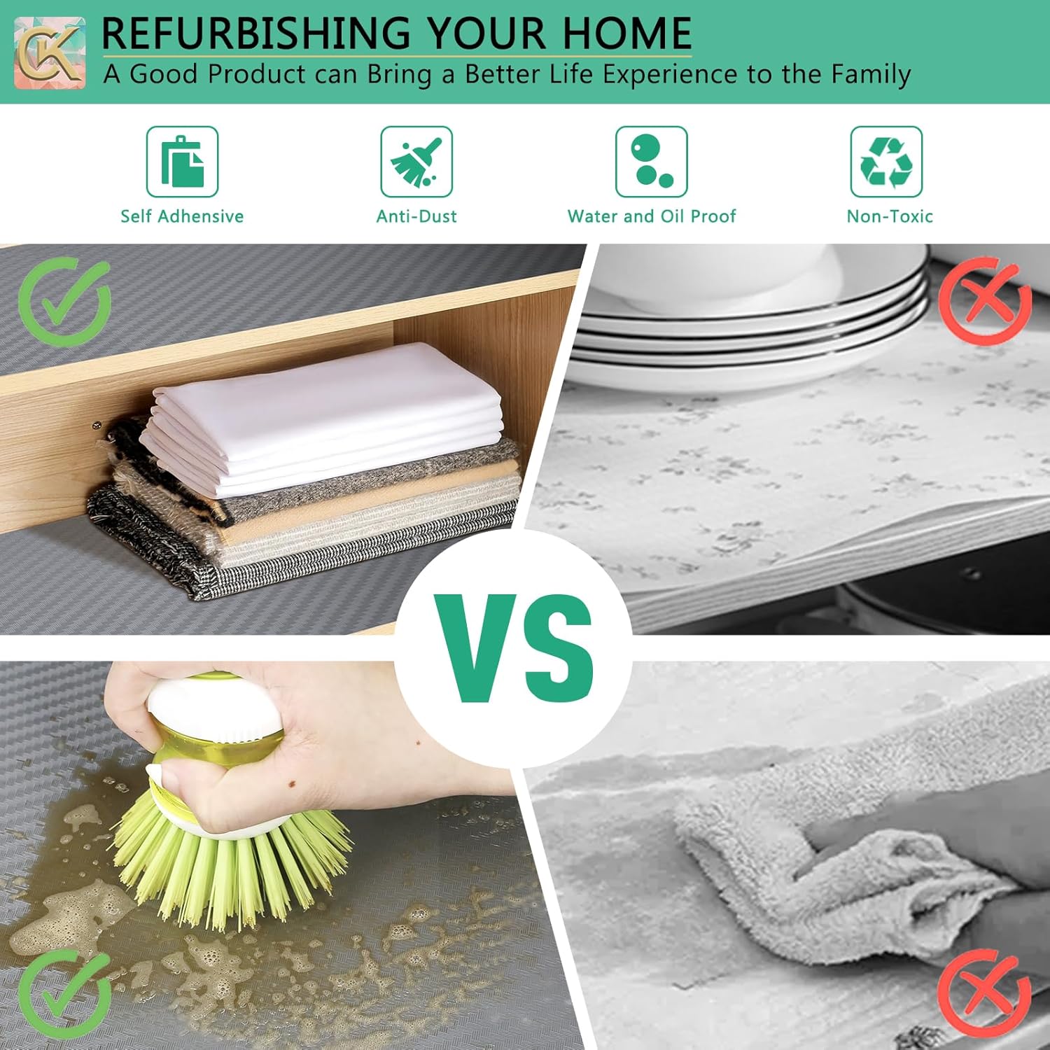 Self-Adhesive Shelf Liner Kitchen Liner, Waterproof Backed Paper Easy Peel and Stick Contact Liner