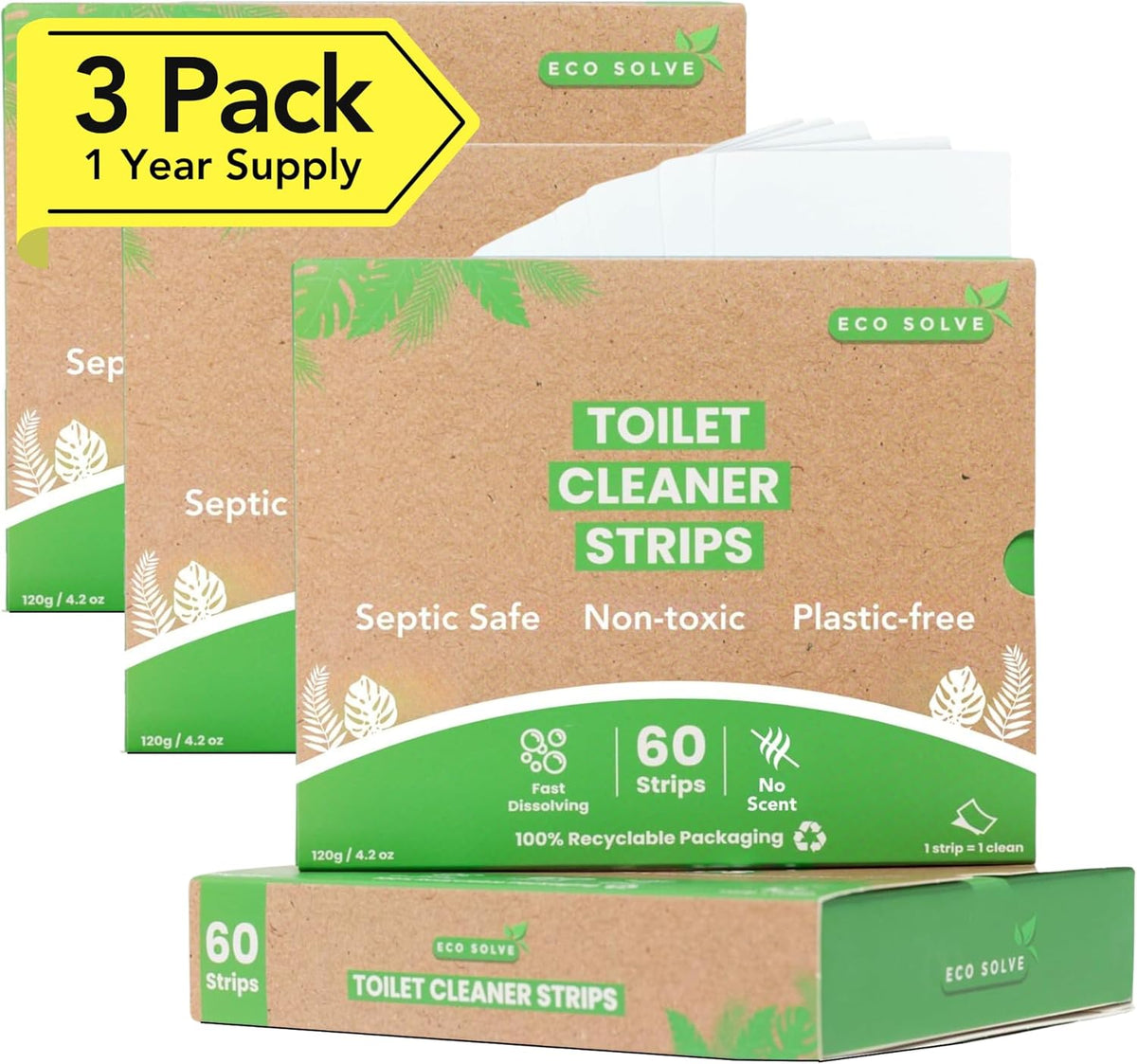 Natural Toilet Bowl Cleaner Strips, Unscented, Eco-friendly, Non-toxic, Septic Safe, Removes Odors