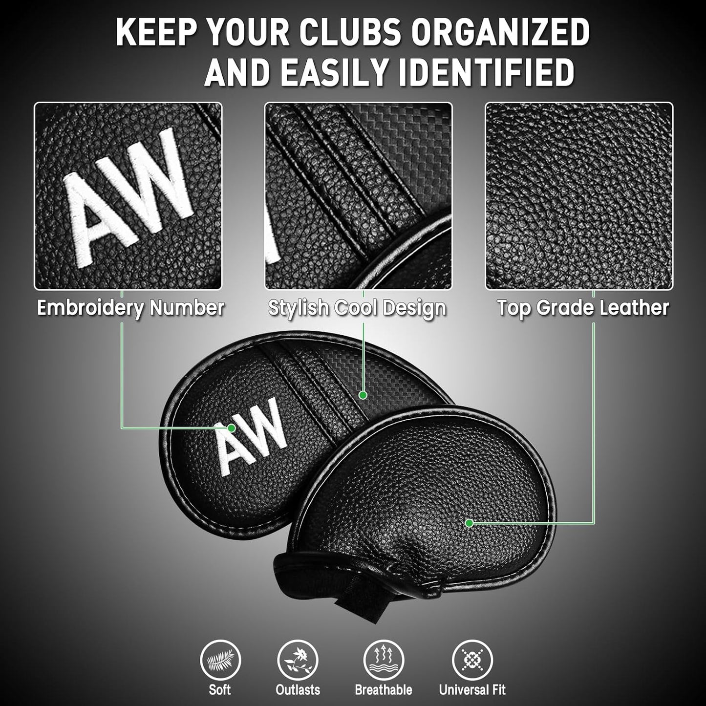 Amy Sport Golf Iron Head Covers Value 12 Pcs Set Thick Synthetic Leather, Protection Weatherproof