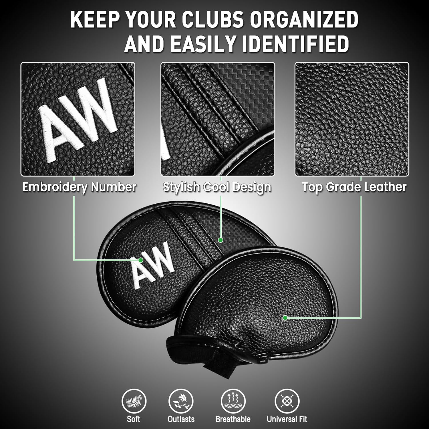 Amy Sport Golf Iron Head Covers Value 12 Pcs Set Thick Synthetic Leather, Protection Weatherproof