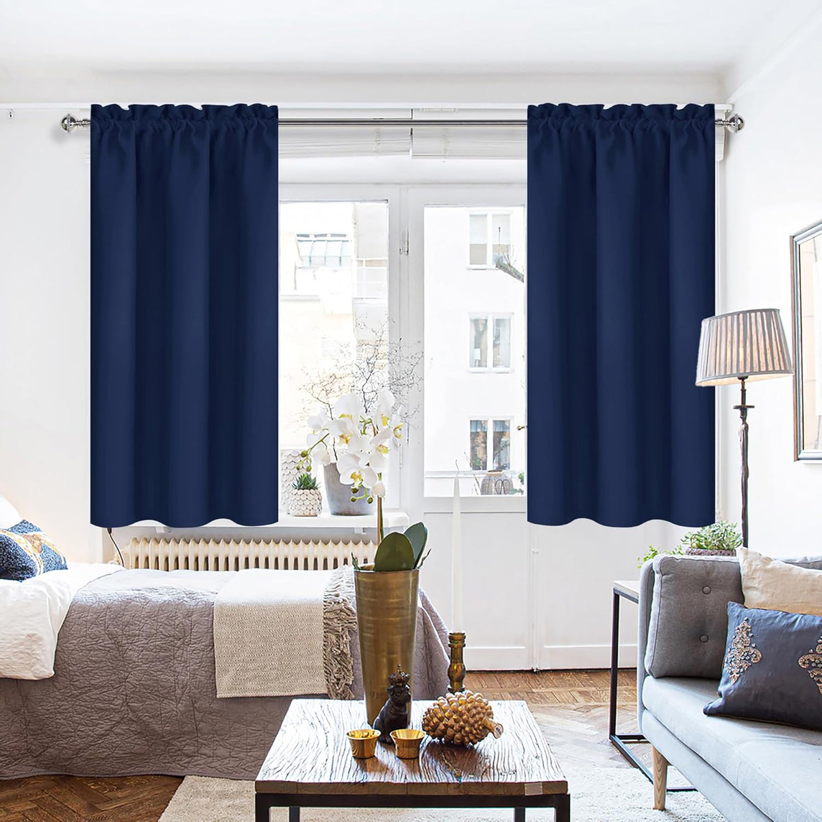 DWCN Navy Blue Blackout Curtains for Bedroom 72 Inches Long 2 Panels Set Window Drapes Thermal