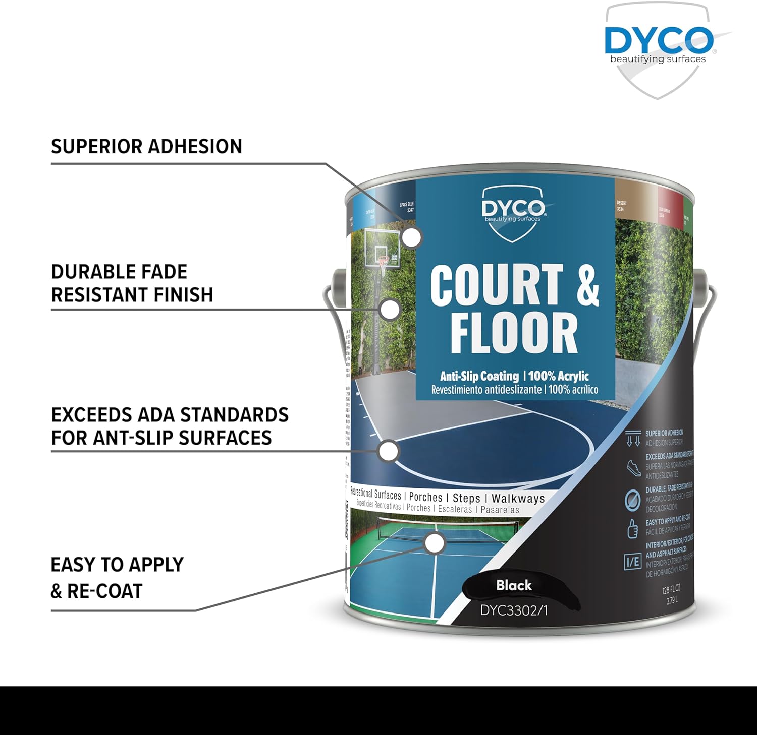 DYCO Court & Floor Anti-Slip Coating - Slip-Resistant Pavement, Cement & Concrete Paint for