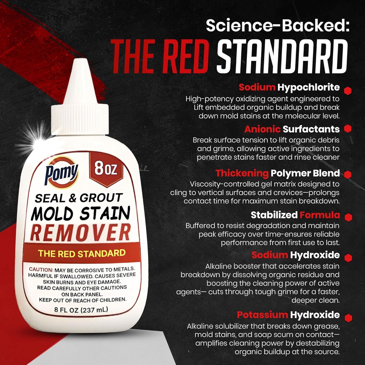 Pomy Professional Grade Mold Stain Remover Gel (2 Pack-16 oz Total) Thick No-Run Gel for Shower