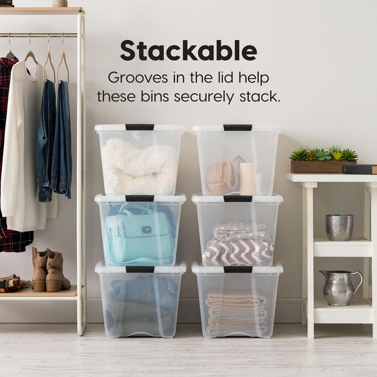 IRIS USA 6-Pack 54 Quart Stackable Storage Bins with Lids [Made in USA] - Everyday Organizer