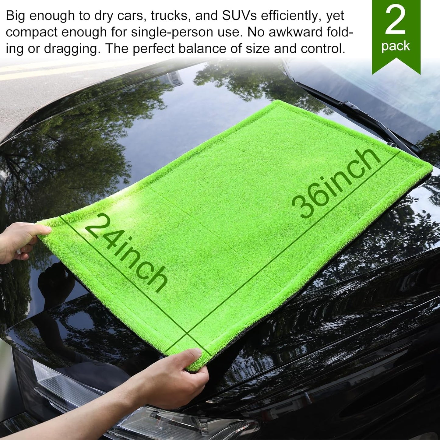 2 Pack XL Car Drying Towel – 1300GSM Ultra Absorbent Microfiber, 24"x36" Large Size, Twisted Loop