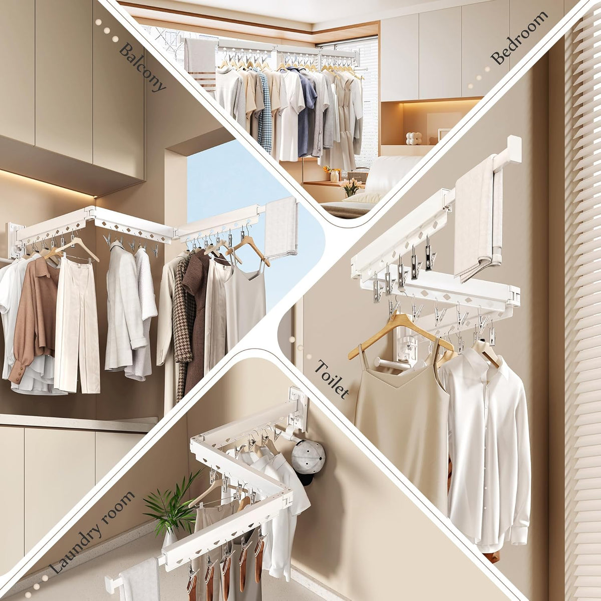 Wall Mounted Collapsible Clothes Drying Rack, Durable Space-Saving Laundry Drying Rack Clothing