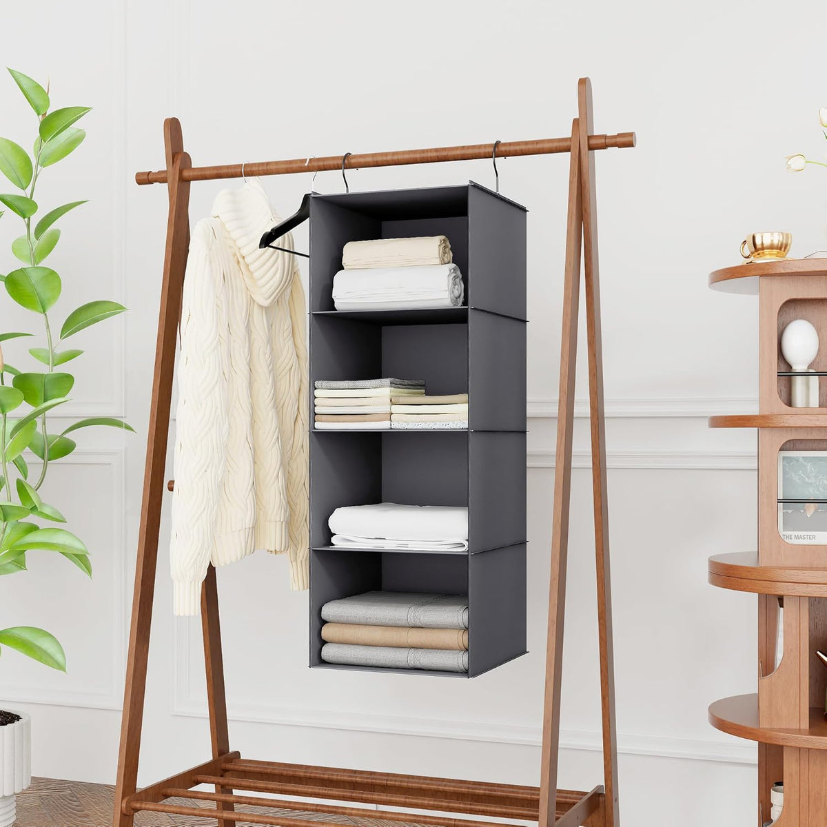 Hanging Closet Organizer, Easy Mount Foldable 4-Shelf Hanging Closet Wardrobe Storage Shelves