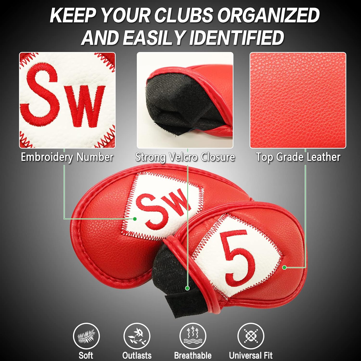 FINGER TEN Premium Synthetic Leather Stylish Iron & Wedge Golf Head Covers Value 12 Piece Set