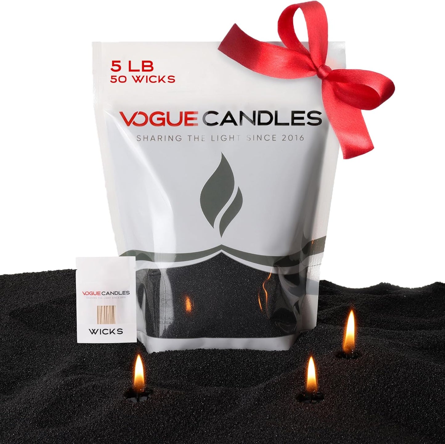 Vogue Candles 5LB Candle Sand with 50 Wicks | Bulk Refillable Plant-Based Granules for Custom