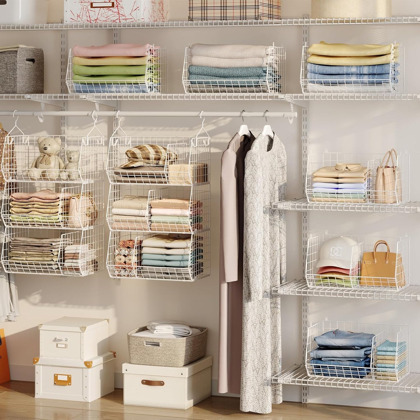 3 Tier Extra Large Closet Hanging Shelves with Divider, 16.5"L x 11.8"W x 33.6"H Closets Organizers