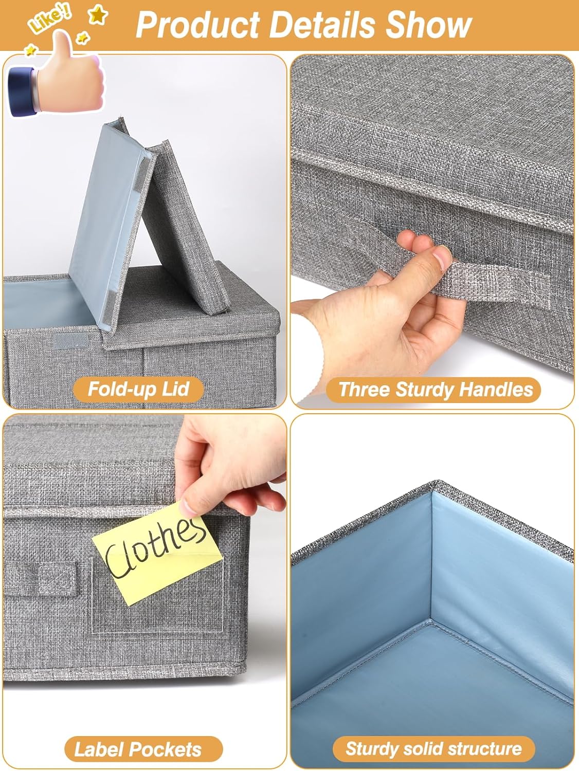 punemi Under Bed Storage With Lids, 2 Pack Large Underbed Storage Containers Clothes W/ 3 Handles