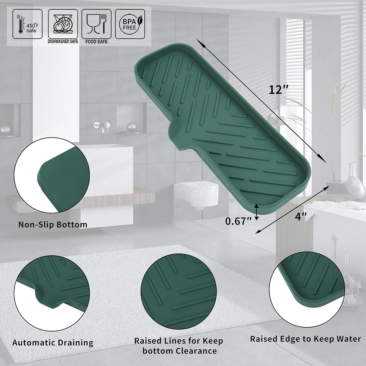 Silicone Bathroom Soap Dishes with Drain Spout-Bathroom and Kitchen Sink Organizer,Sponge