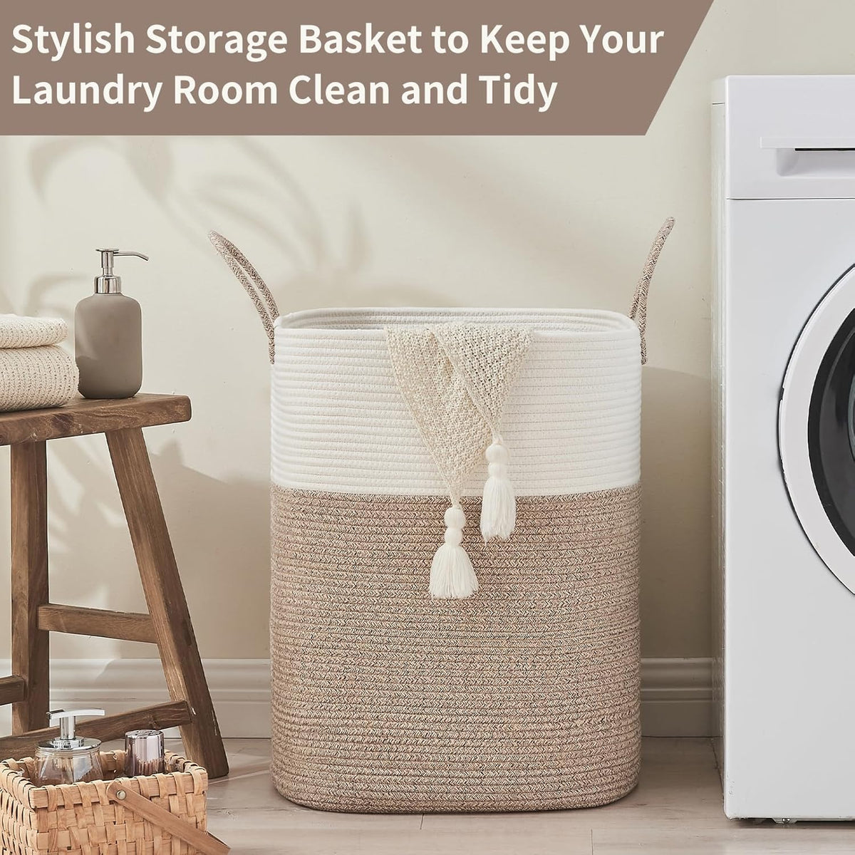 Laundry Basket with Handles - Blanket Basket & Hampers for Bedroom Aesthetic, Laundry Hamper &