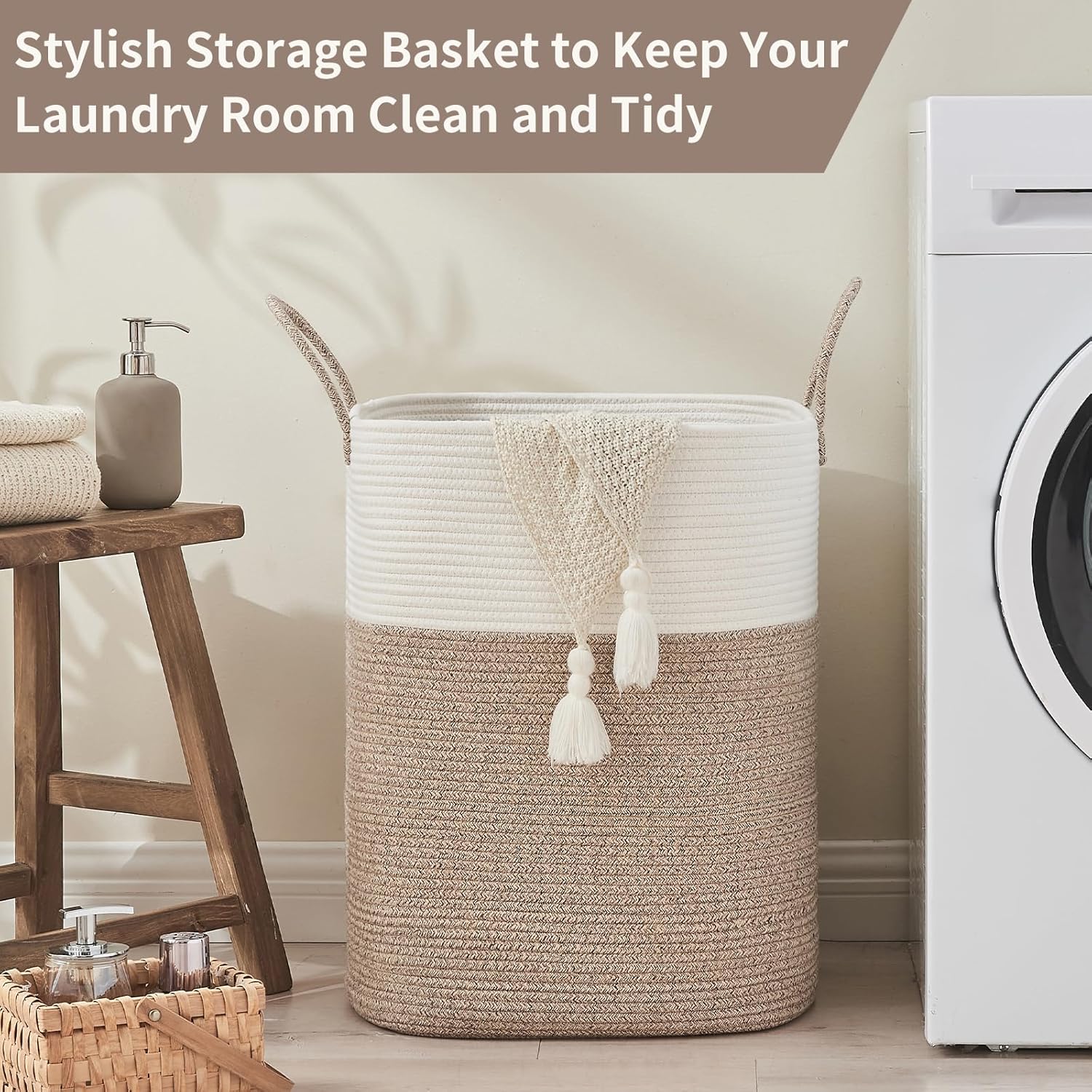 Laundry Basket with Handles - Blanket Basket & Hampers for Bedroom Aesthetic, Laundry Hamper &