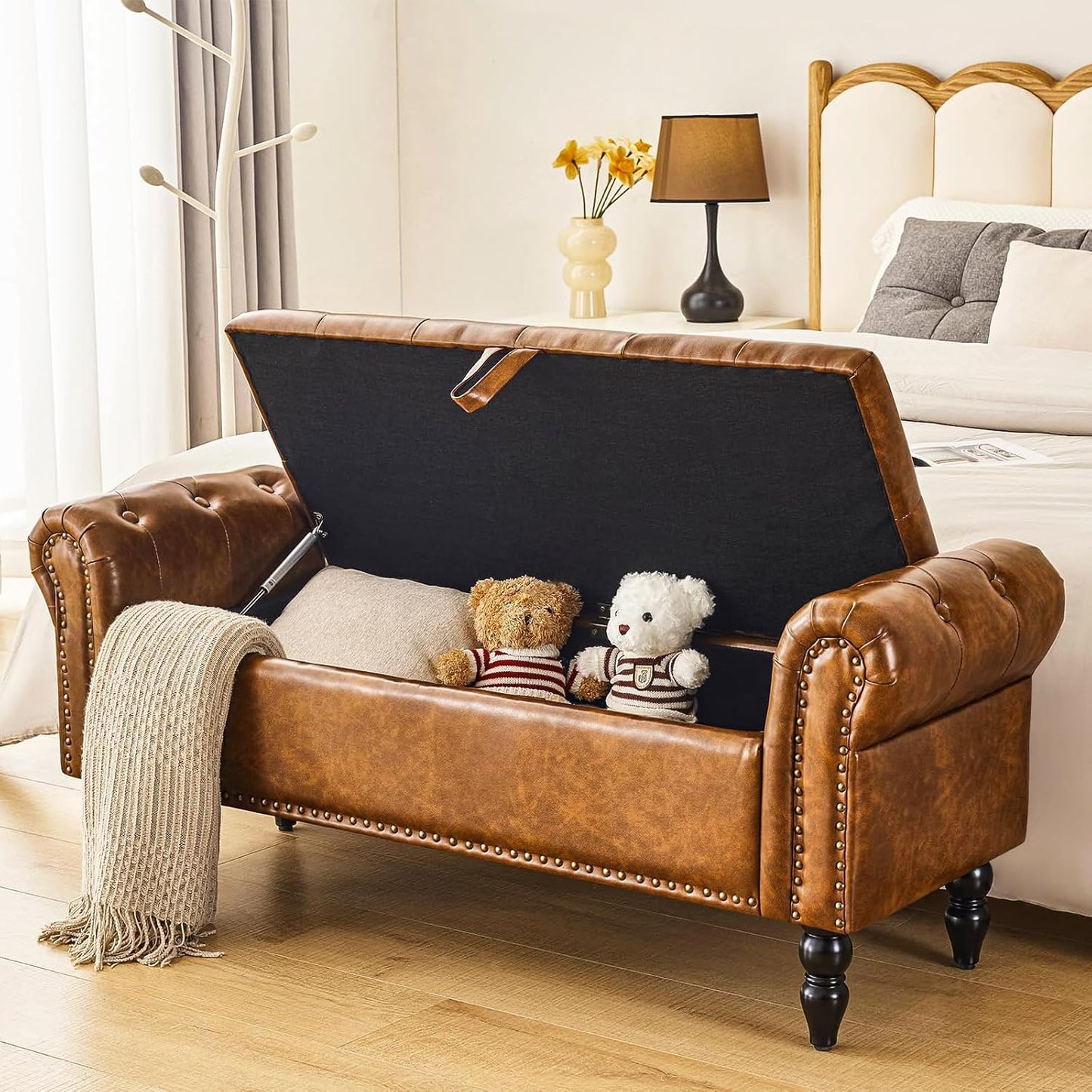 Furnimart Storage Bedroom Bench for End of Bed, Faux Leather Upholstered Storage Ottoman with
