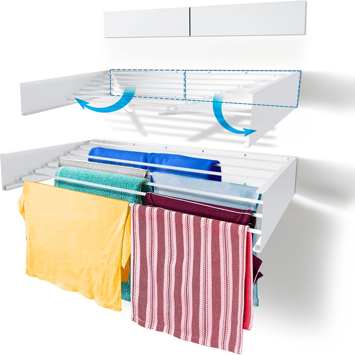 Step Up Laundry Drying Rack (Extra Large: 47 Inches, 12 Lbs), Wall Mounted, Retractable Clothes