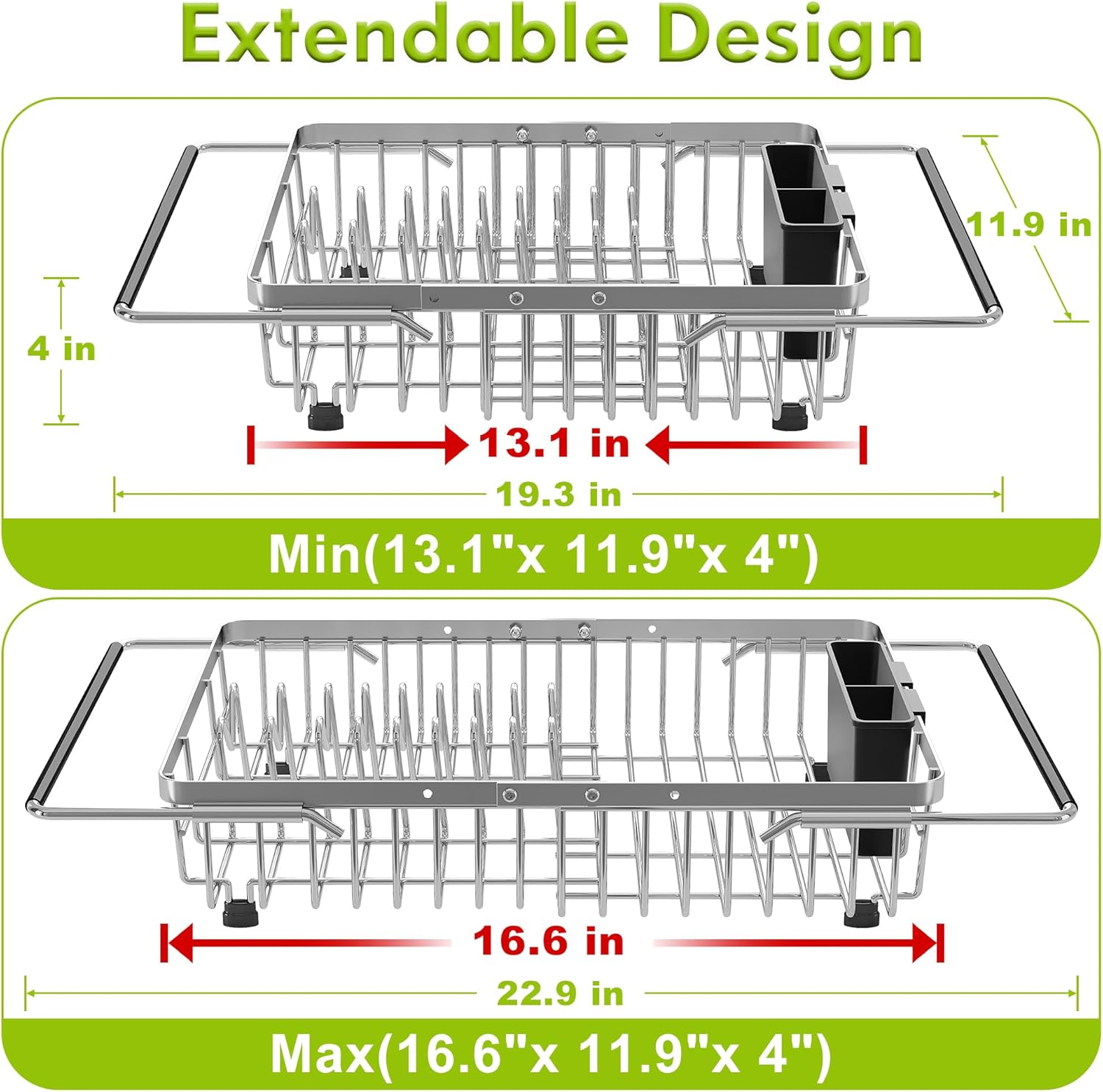 JASIWAY Dish Drying Rack in Sink, Expandable Stainless Steel Dish Drainer for Kitchen Sink, Dish