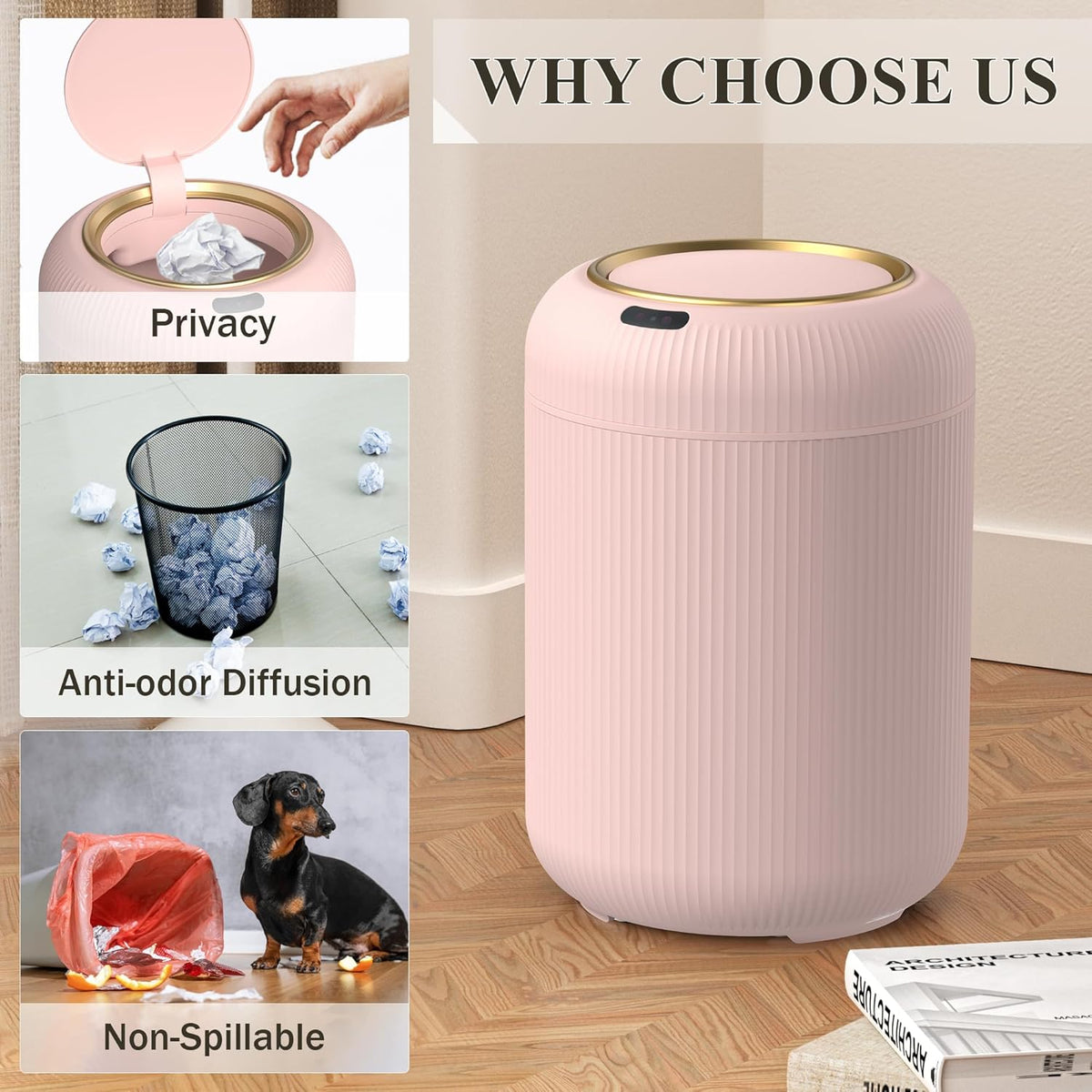 Smart Bathroom Trash Can with Lid，3 Gallon Bathroom Garbage Can Automatic Touchless，Motion Sensor