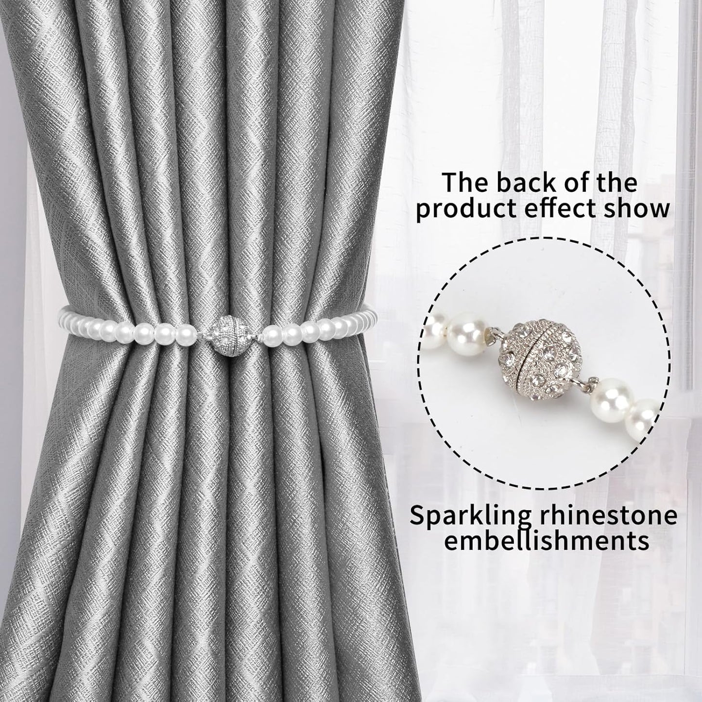 Magnetic Tiebacks for Curtains, 2 Pack Bow Pearl Curtain tiebacks Curtain Buckle Clips with
