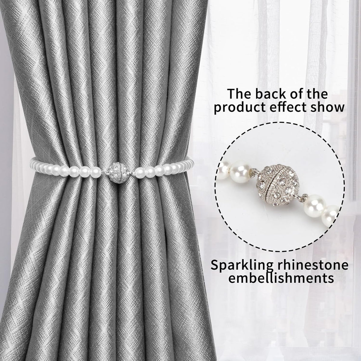 Magnetic Tiebacks for Curtains, 2 Pack Bow Pearl Curtain tiebacks Curtain Buckle Clips with