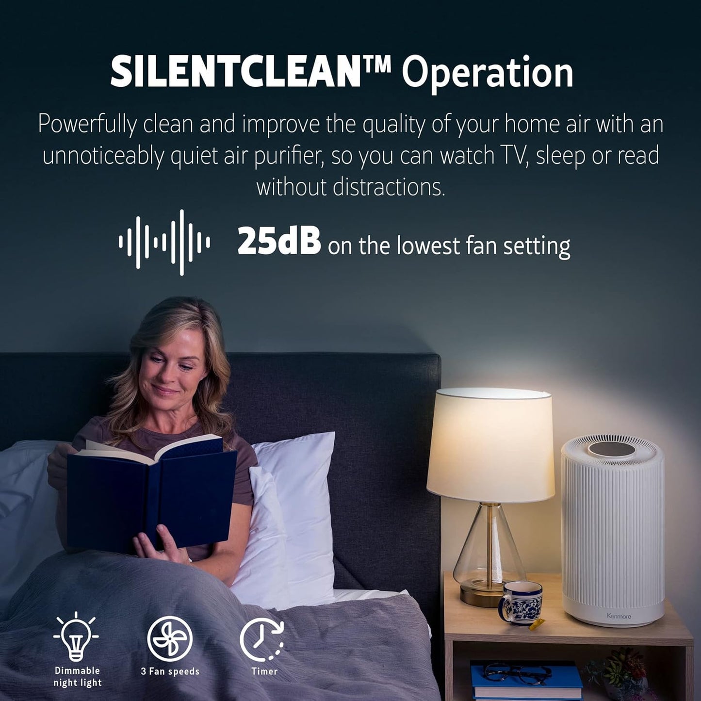 Kenmore PM1005 Air Purifier with H13 True HEPA Filter, Covers Up to 850 Sq.Foot, 25db SilentClean