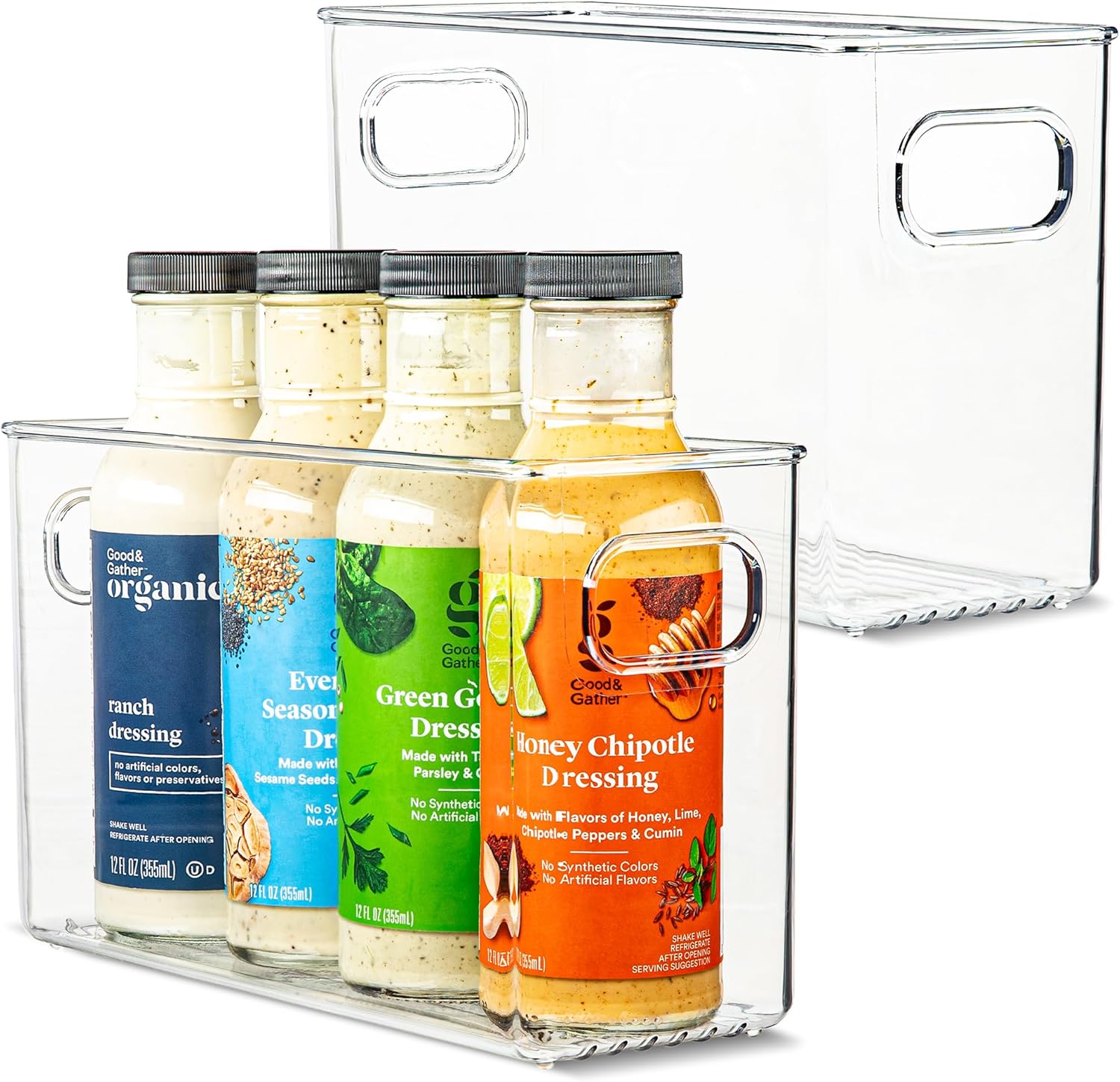 Plastic Food Storage 2 Pack Clear Container Bin with Handles for Organizing Kitchen, Pantry