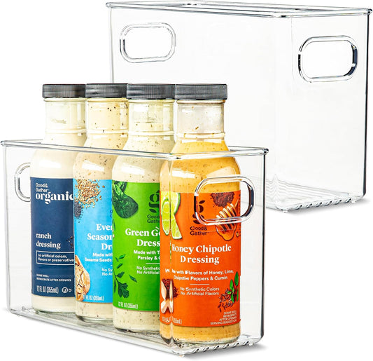Plastic Food Storage 2 Pack Clear Container Bin with Handles for Organizing Kitchen, Pantry