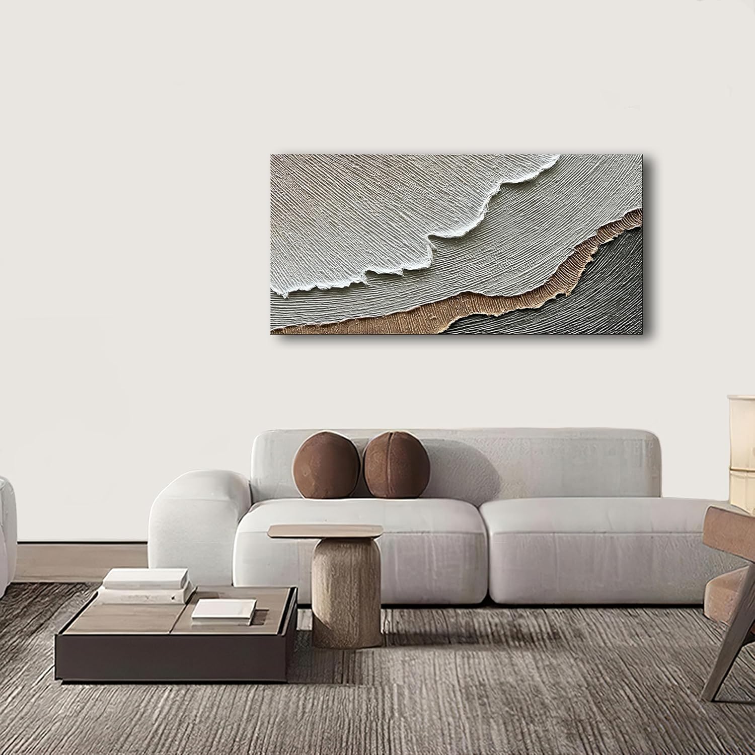 NANKAI Thick Texture Abstract Oil Painting Hand-Painted Beach Wave Landscape Oil Painting Family