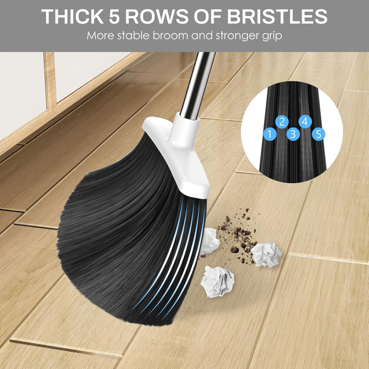 Broom and Dustpan Set for Home, 51-in Long Adjustable Handle Angle Broom and Dustpan Combo Set with
