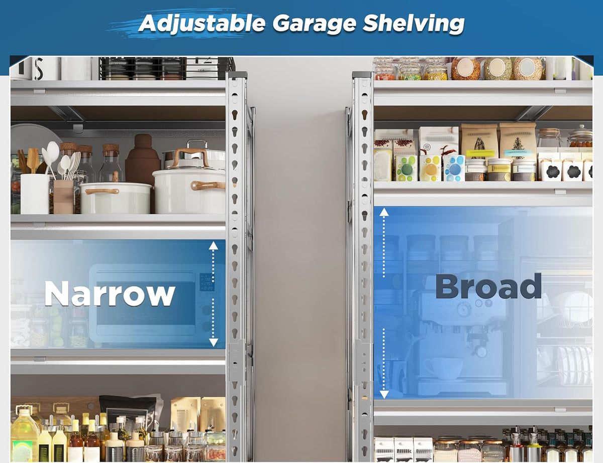 REIBII Garage Shelving, 5 Tier Storage Shelves Load 3000LBS, Adjustable Garage Shelving Heavy Duty