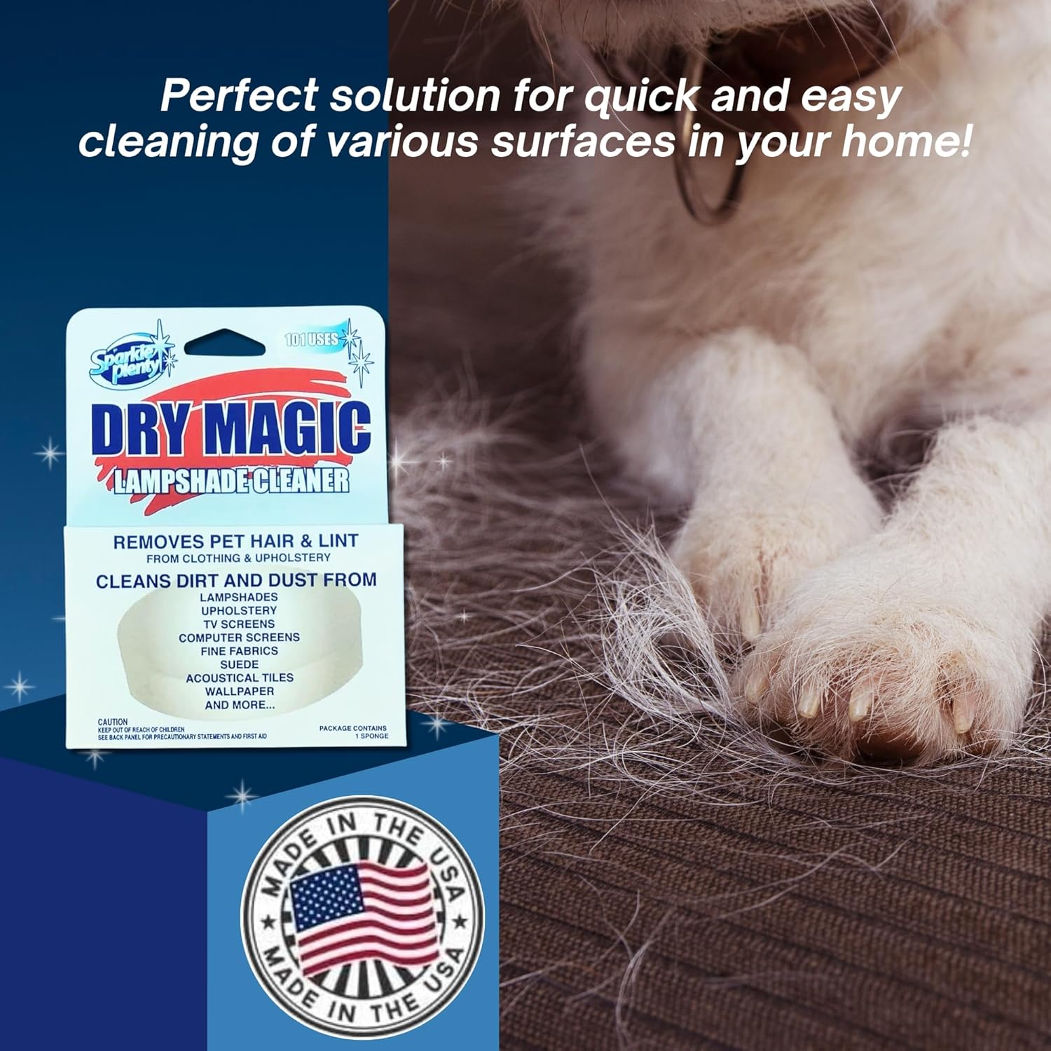 Sparkle Plenty Dry Magic Lampshade Cleaner - Pet Hair Removal Tool for Clothes & Upholstery - Lint