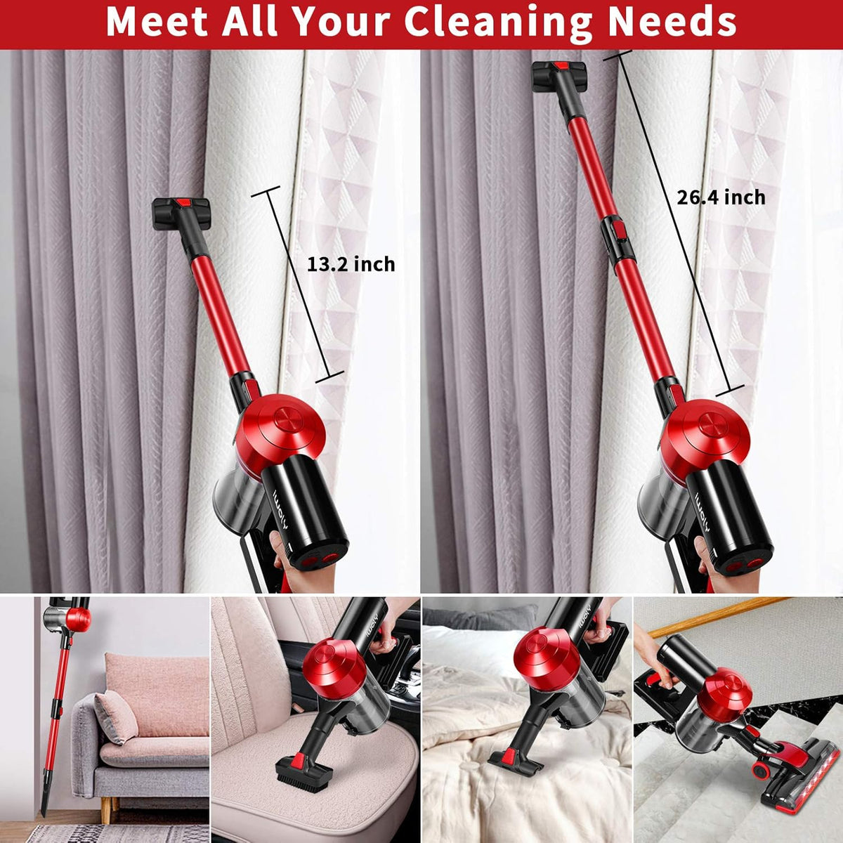 iwoly C150 Cordless Vacuum Cleaner Rechargeable with 2200mAh Detachable Battery, 18000Pa Cyclone