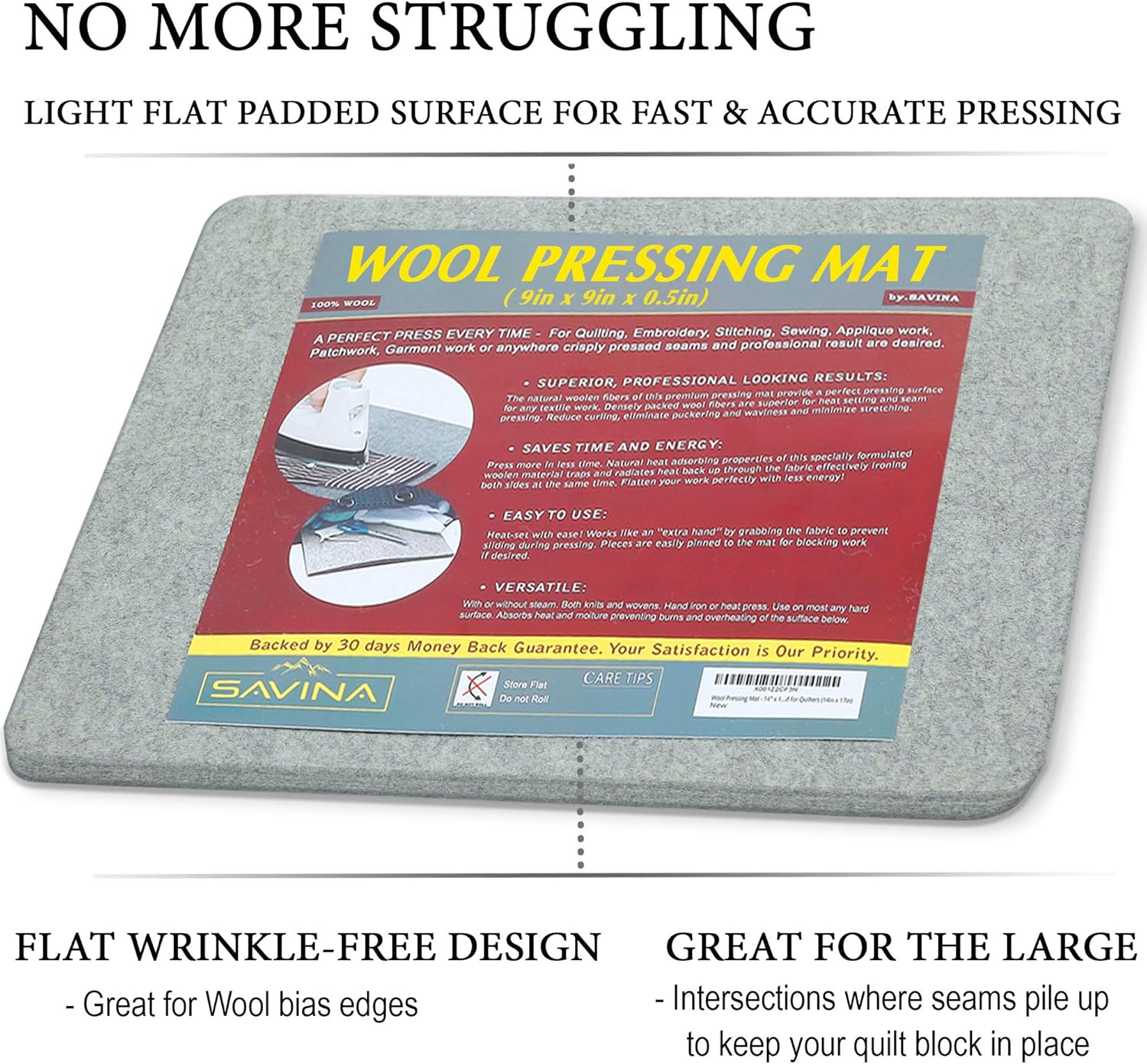 Wool Pressing Mat - 9" x 9" Quilting Ironing Pad - 100% New Zealand Felted Wool Iron Board for