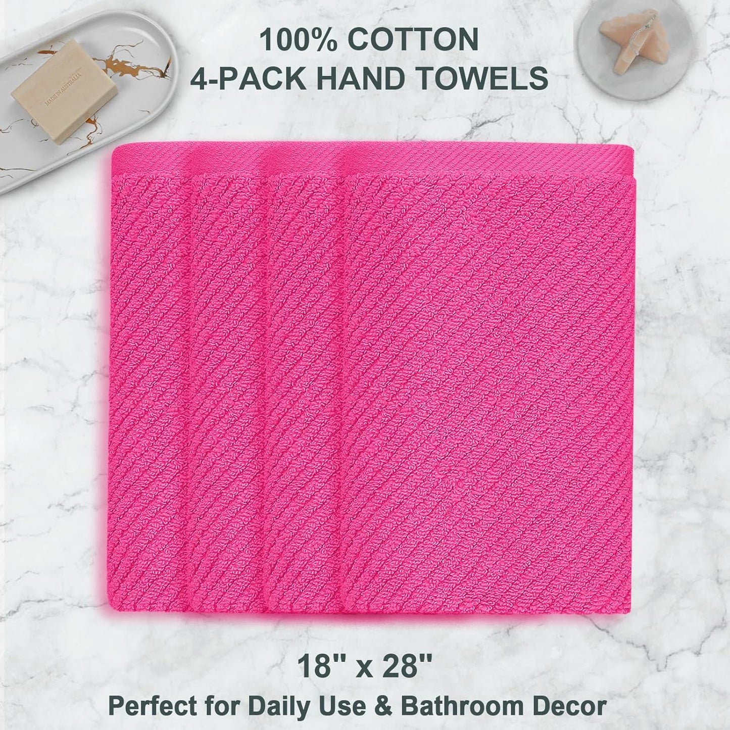 VOOVA & MOVAS Bathroom Hand Towels Set of 4, Large 18"x28" - 100% Cotton | Quick Dry | Light Weight