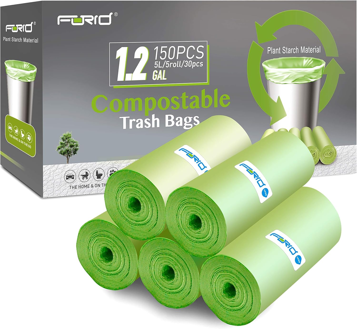 Compostable Trash Bags - FORID 1.2 Gallon Small Garbage Bags 150 Count Mini Strong Trash Can Liners