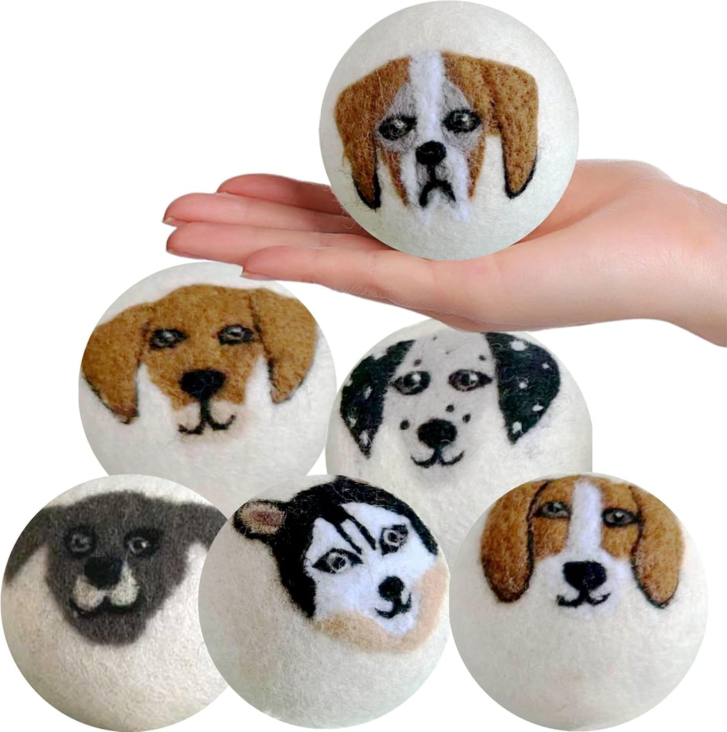 Wool Dryer Balls Organic Premium | Handcrafted Puppy Dog Face Design | 6 Balls XL, Ethically &