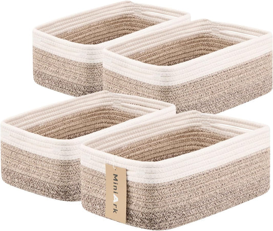 Small Storage Baskets for Organizing | Closet Organizer Bins | Shelf Toy Basket | Woven Rope
