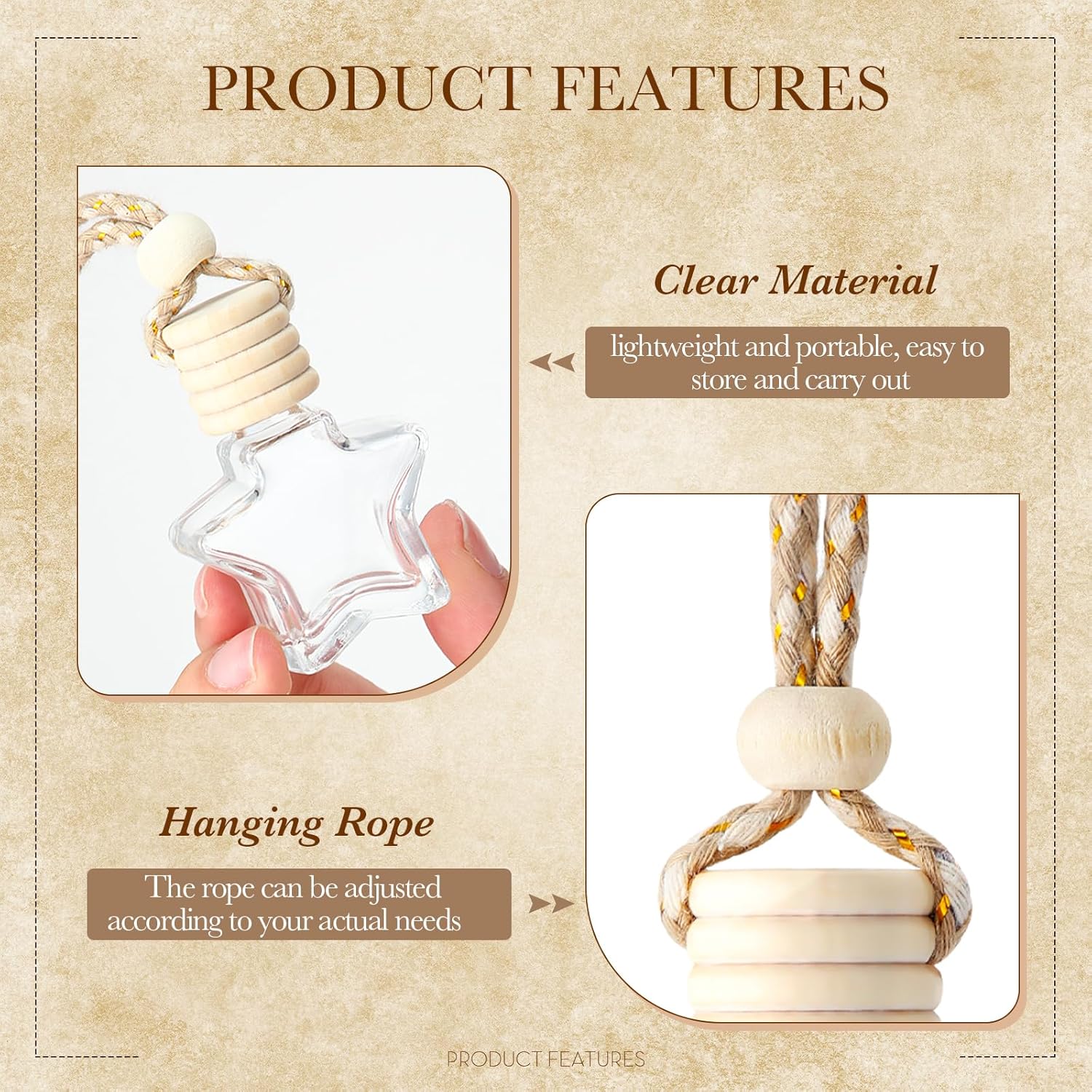 BBTO 50 Pcs Hanging Car Air Freshener Car Diffuser Bottles Empty Glass Perfume Bottle Freshener