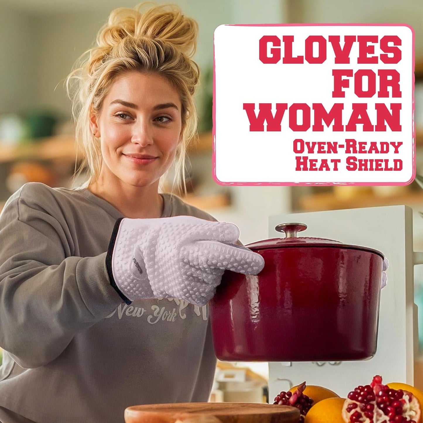 KITCHEN PERFECTION Silicone Smoker Oven Gloves for Women -Extreme Heat Resistant BBQ Gloves -Handle