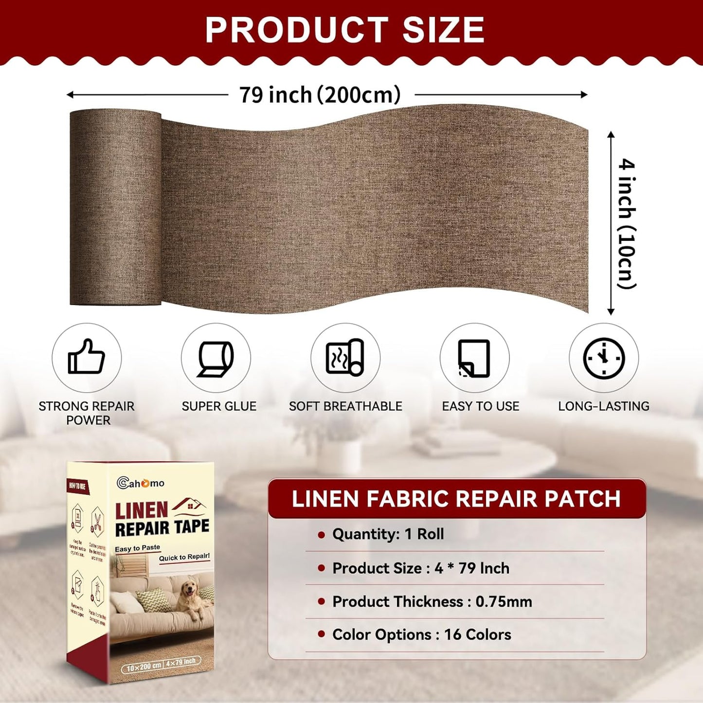 Linen Repair Tape 4x79 inch, Self Adhesive Fabric Patches, Linen Patch Tape Kit, Fabric Repair Tape