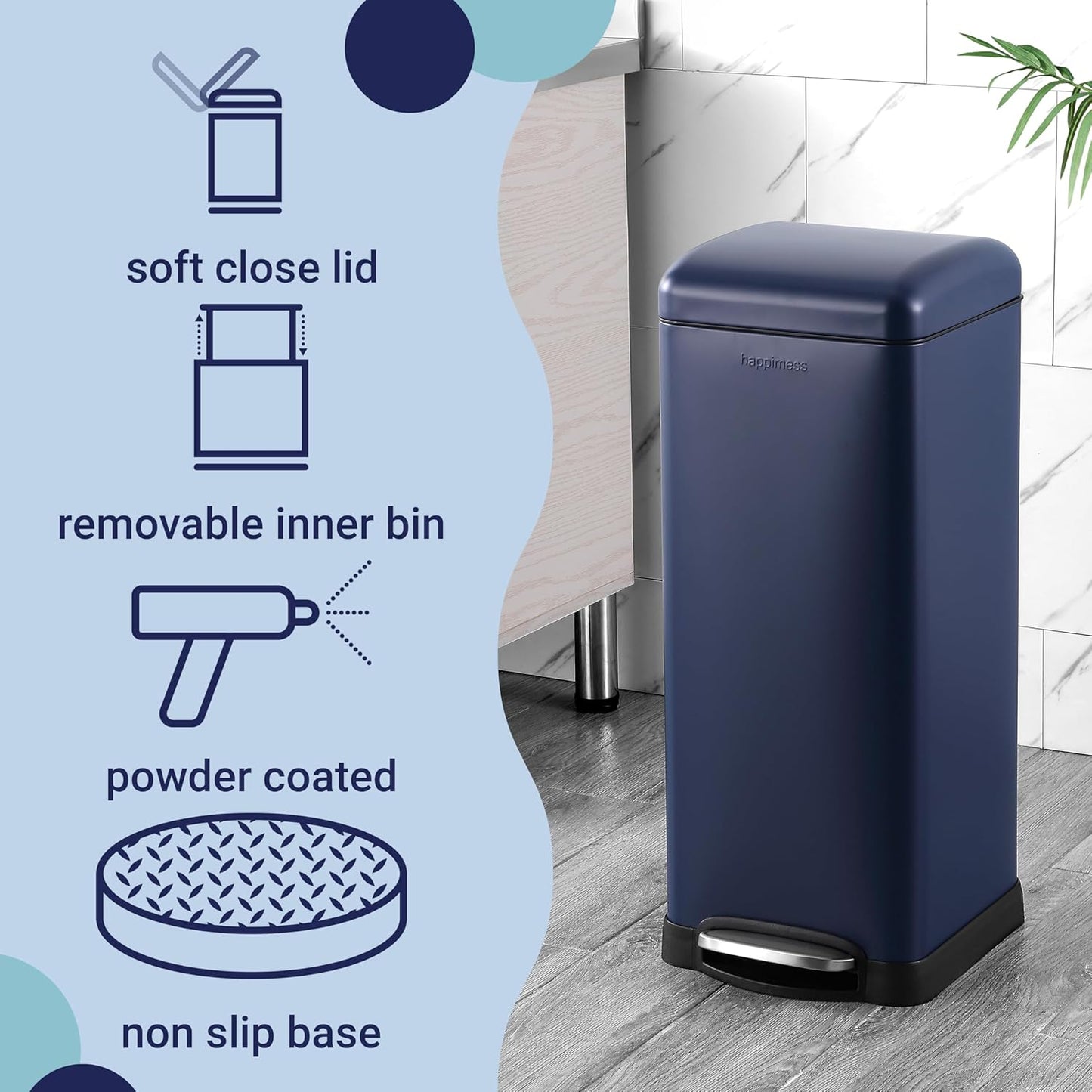 happimess HPM1007H Betty Retro 8-Gallon Step-Open Trash Can, Fingerprint Resistant, Modern