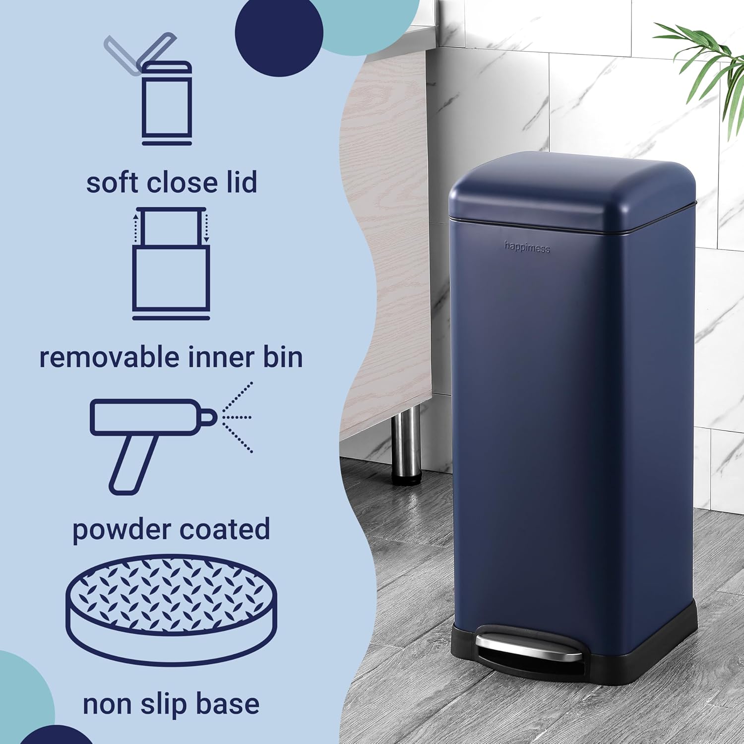 happimess HPM1007H Betty Retro 8-Gallon Step-Open Trash Can, Fingerprint Resistant, Modern