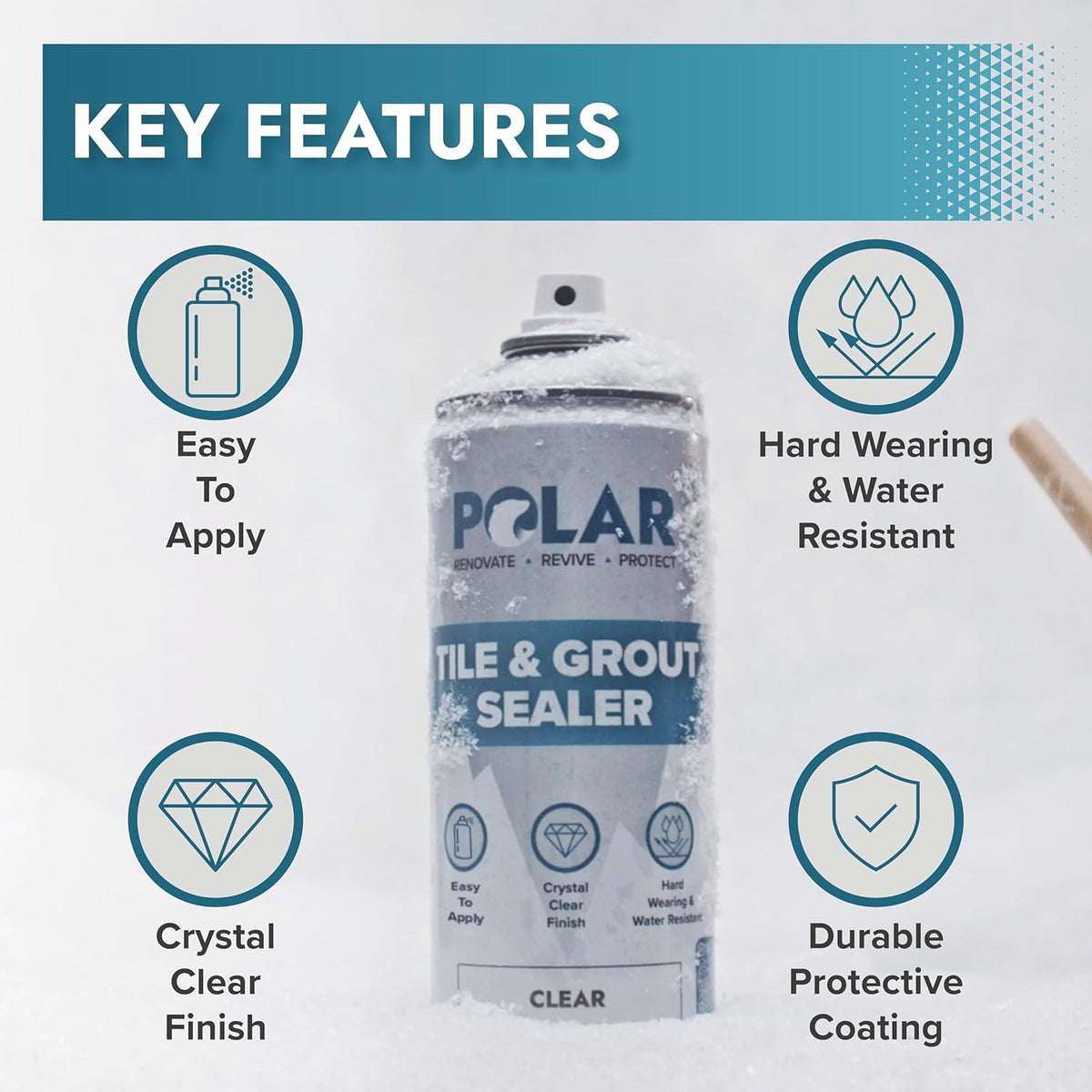 Polar Tile & Grout Sealer Clear Aerosol Spray - 2 x 13.5 Fl Oz | Instantly Waterproofs and Protects